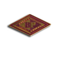 metal diamond shaped pin with maroon and gold front with the words BP award