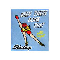 unbound cloth badge that shows a girl skating on a light blue background