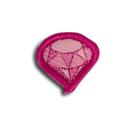 pink badge in the shape of a diamond  bound in pink