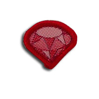 red badge in the shape of a diamond bound in red