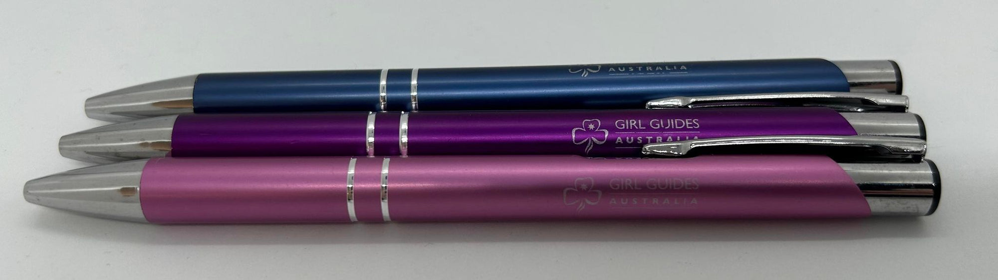 a metal pen available in the outer colour casing colours of blue, pink or purple