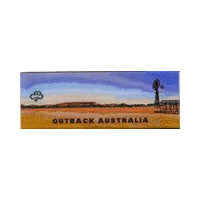 a rectangle shaped unbound badge with an outback Australian scene 