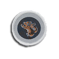 a round badge bound in white with a koala and joey on it
