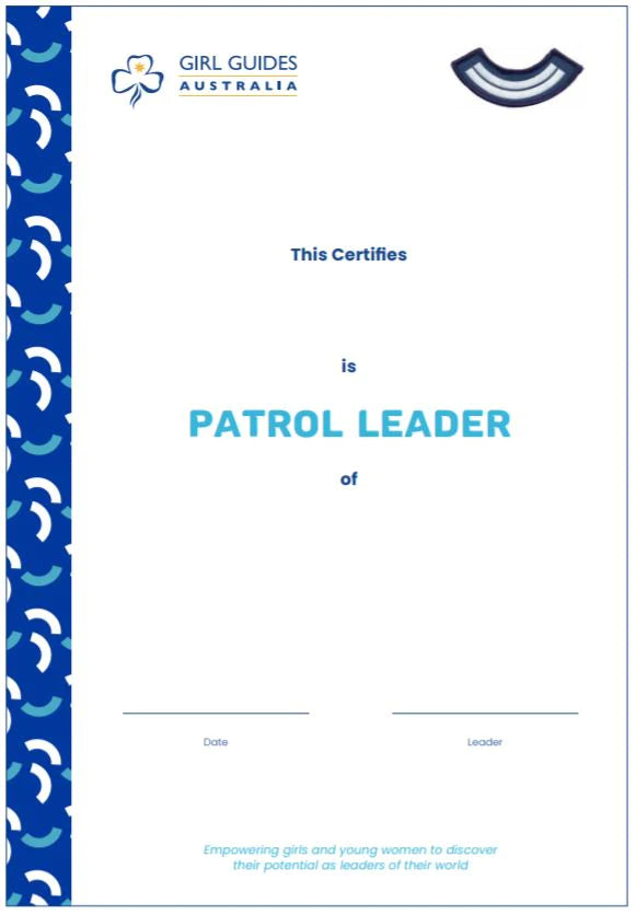 this is certificate to recognise the girl as a patrol leader
