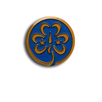 Round uniform badge. Gold trefoil on a blue background