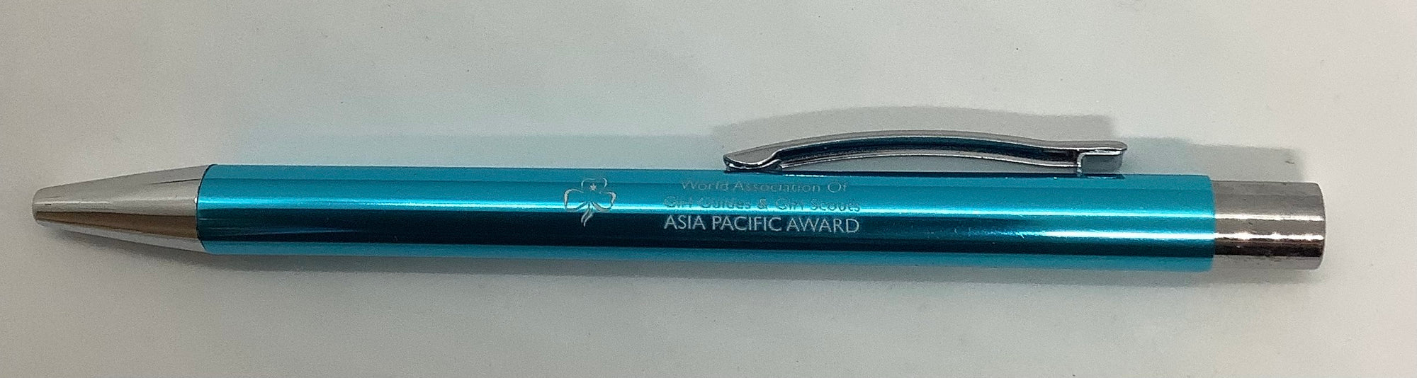 teal blue one with the trefoil and Asia pacific award engraved into it