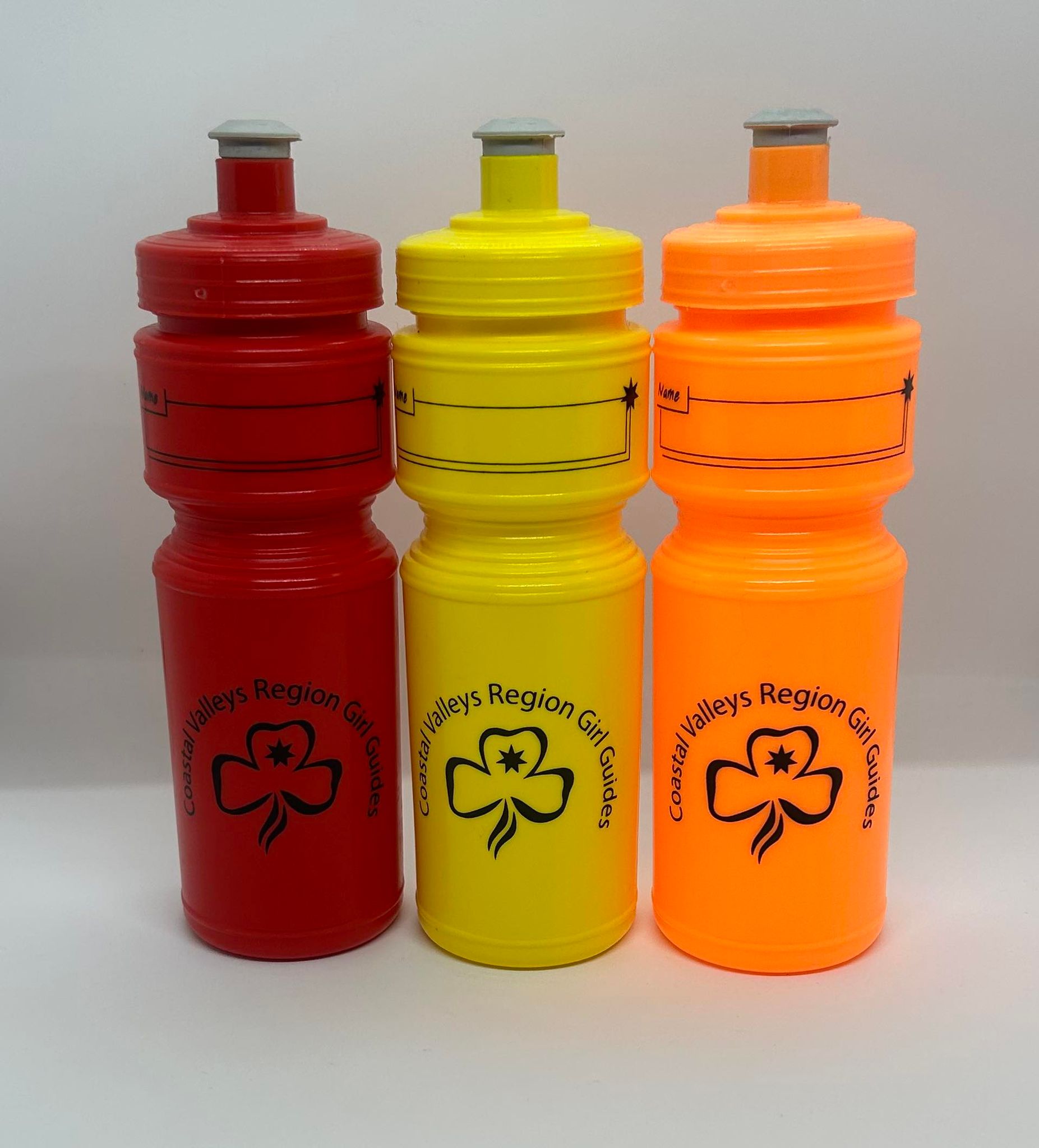 a plastic 250ml drink bottle in red, yellow or orange