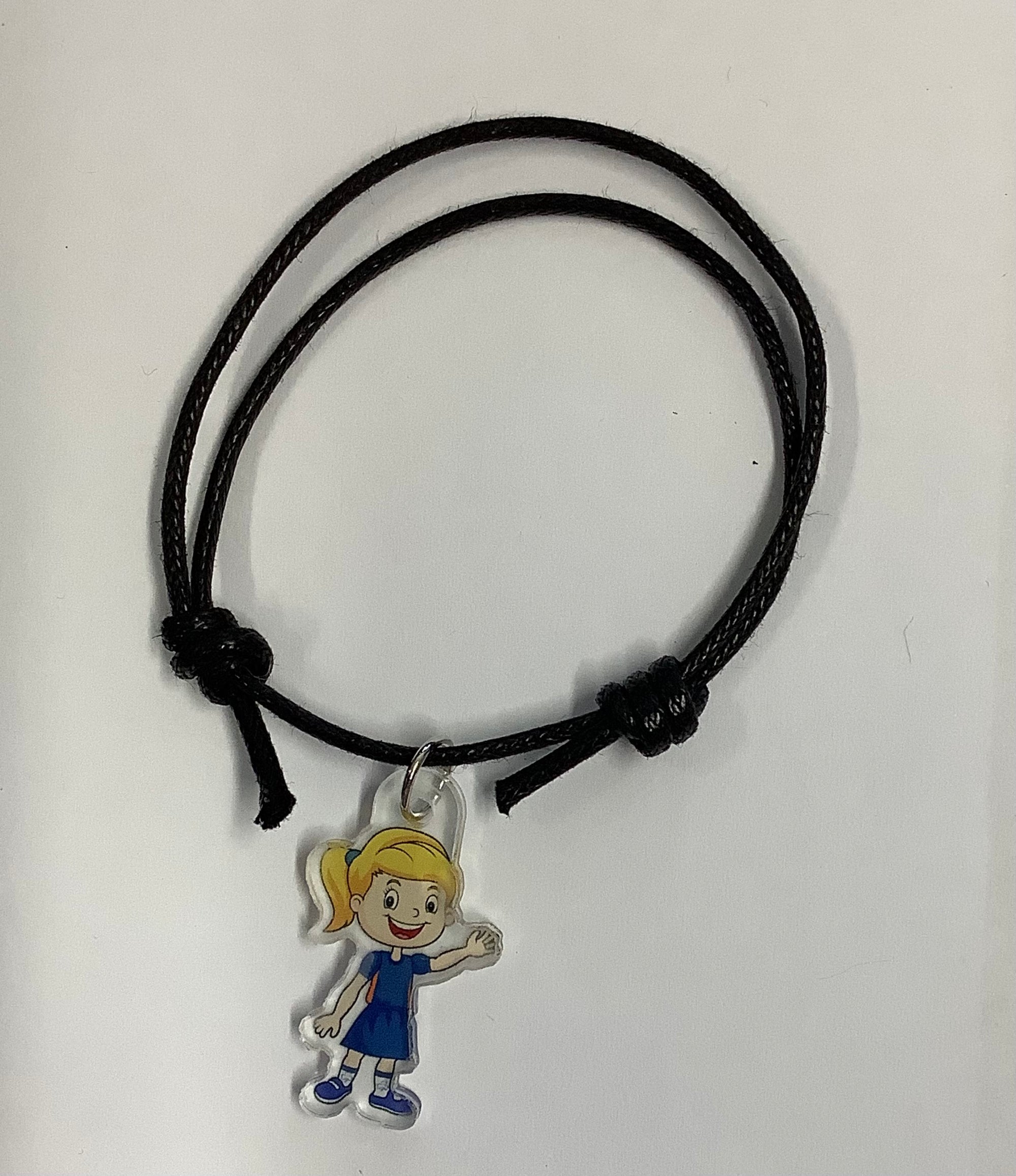 a black top style bracelet with a resin girl guide attached