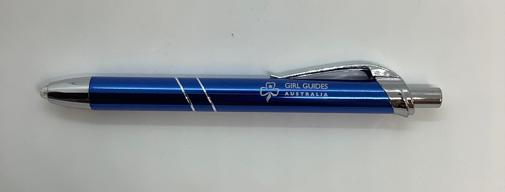a blue and silver pen with a light up tip