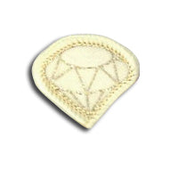 White badge in the shape of a diamond bound in white
