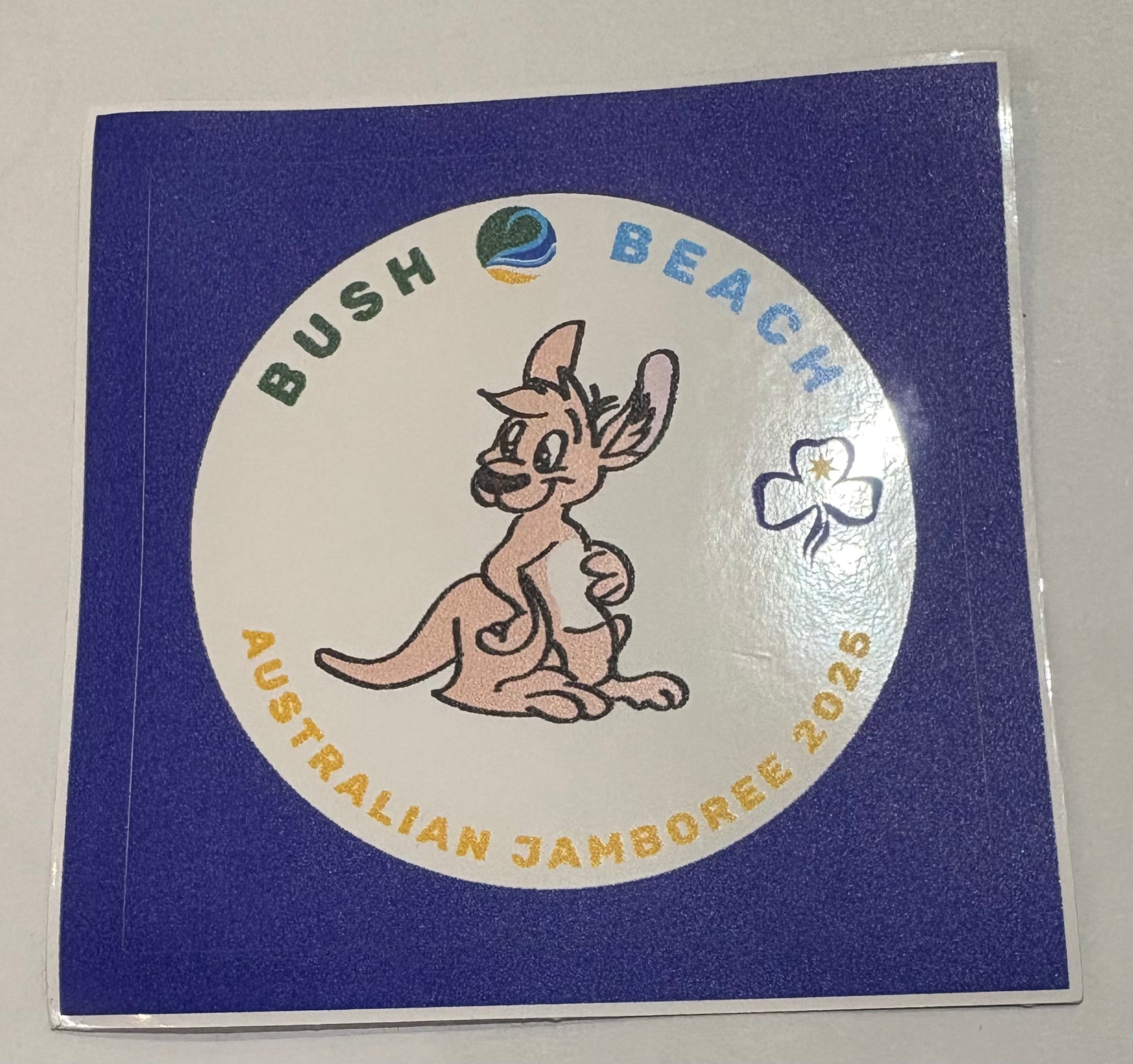 Bush 2 beach Tilly the kangaroos sticker that is white with Tilly in the centre 