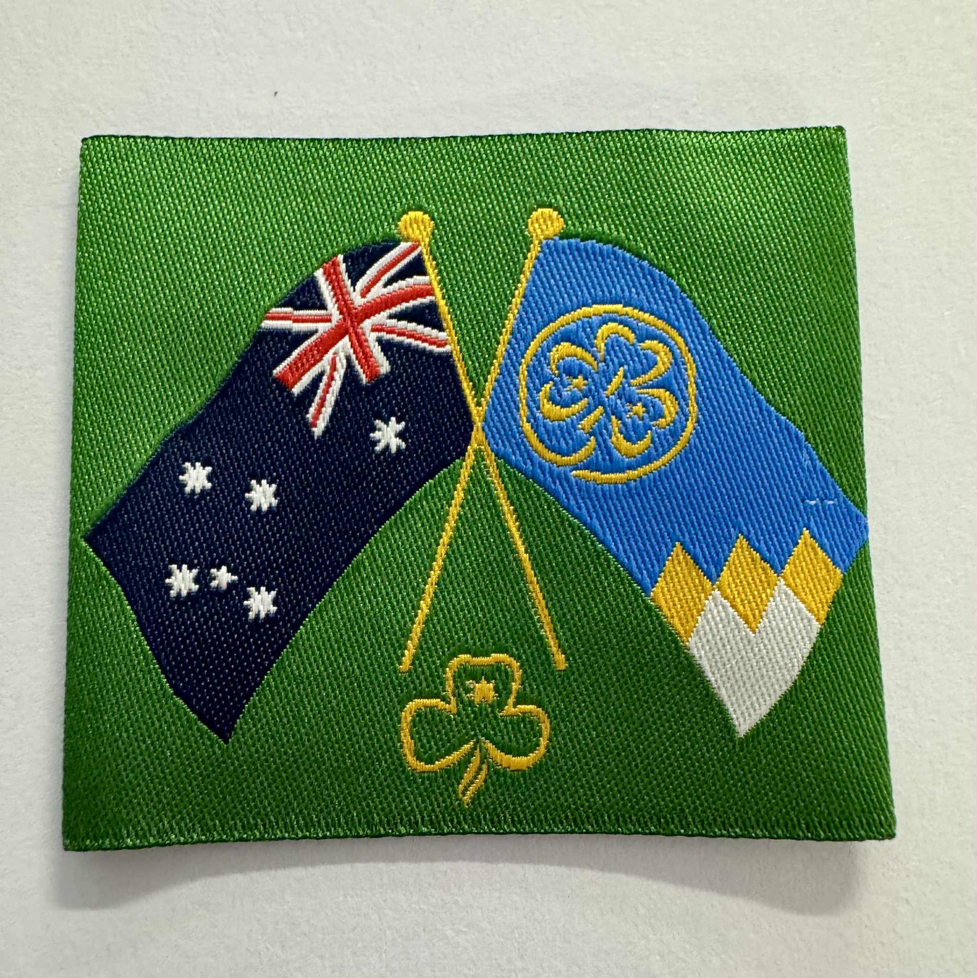 Australian and World Flag Green background - fun badge