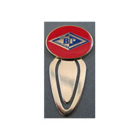 a metal bookmark with a red top with the JBP logo on the top