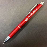 a red metal cased pencil with the JBP emblem and well done printed on the outside