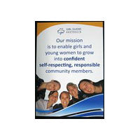 an A3 size poster with our mission printed on it and pictures of young women