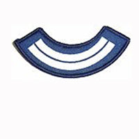 two semi circle white stripes bound in blue