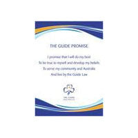 an A3 poster with the Guide Promise printed in the middle with swirls of blue and gold at the top and bottom