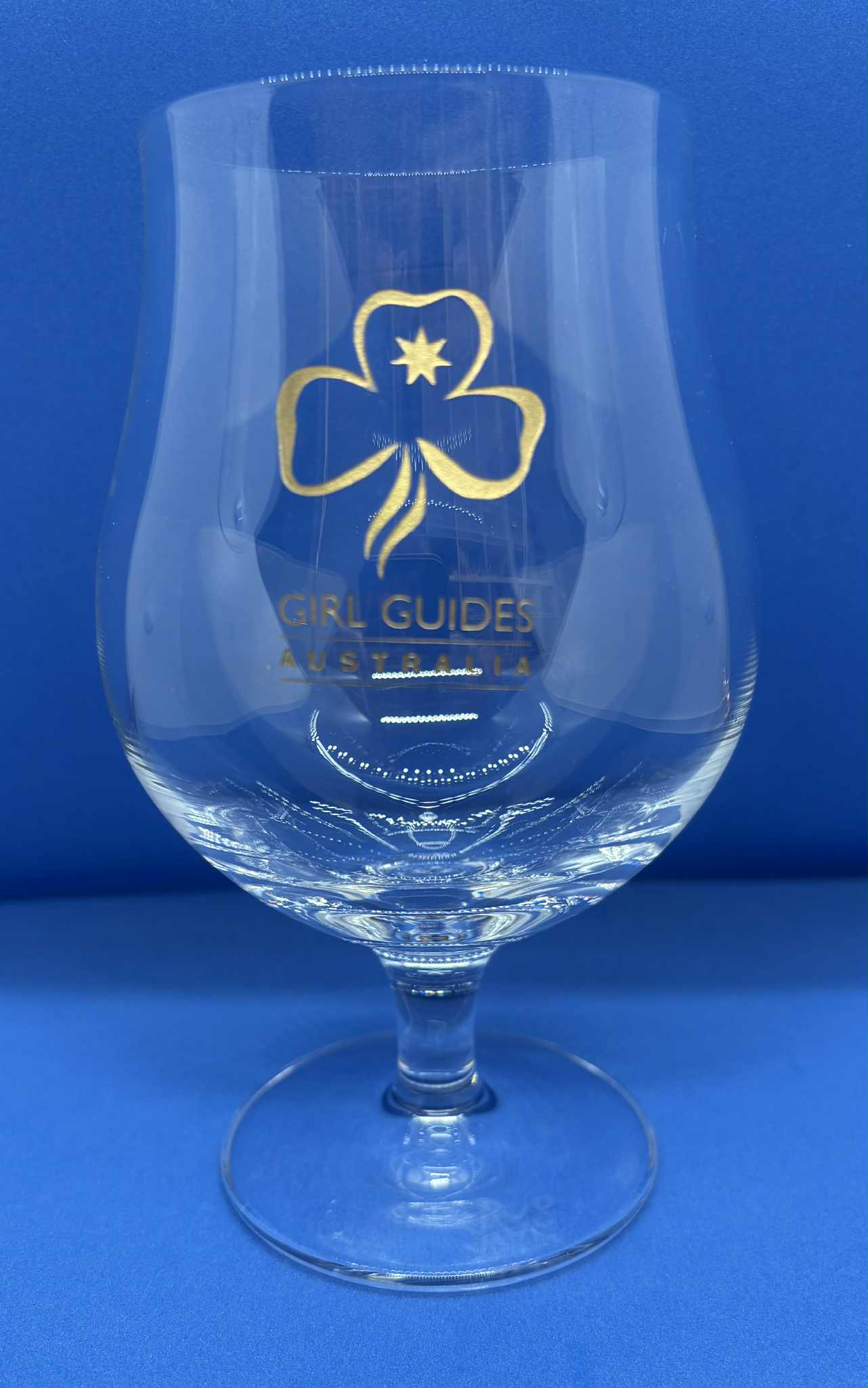Clear glass with gold emblem and 'Girl Guides Australia' text 