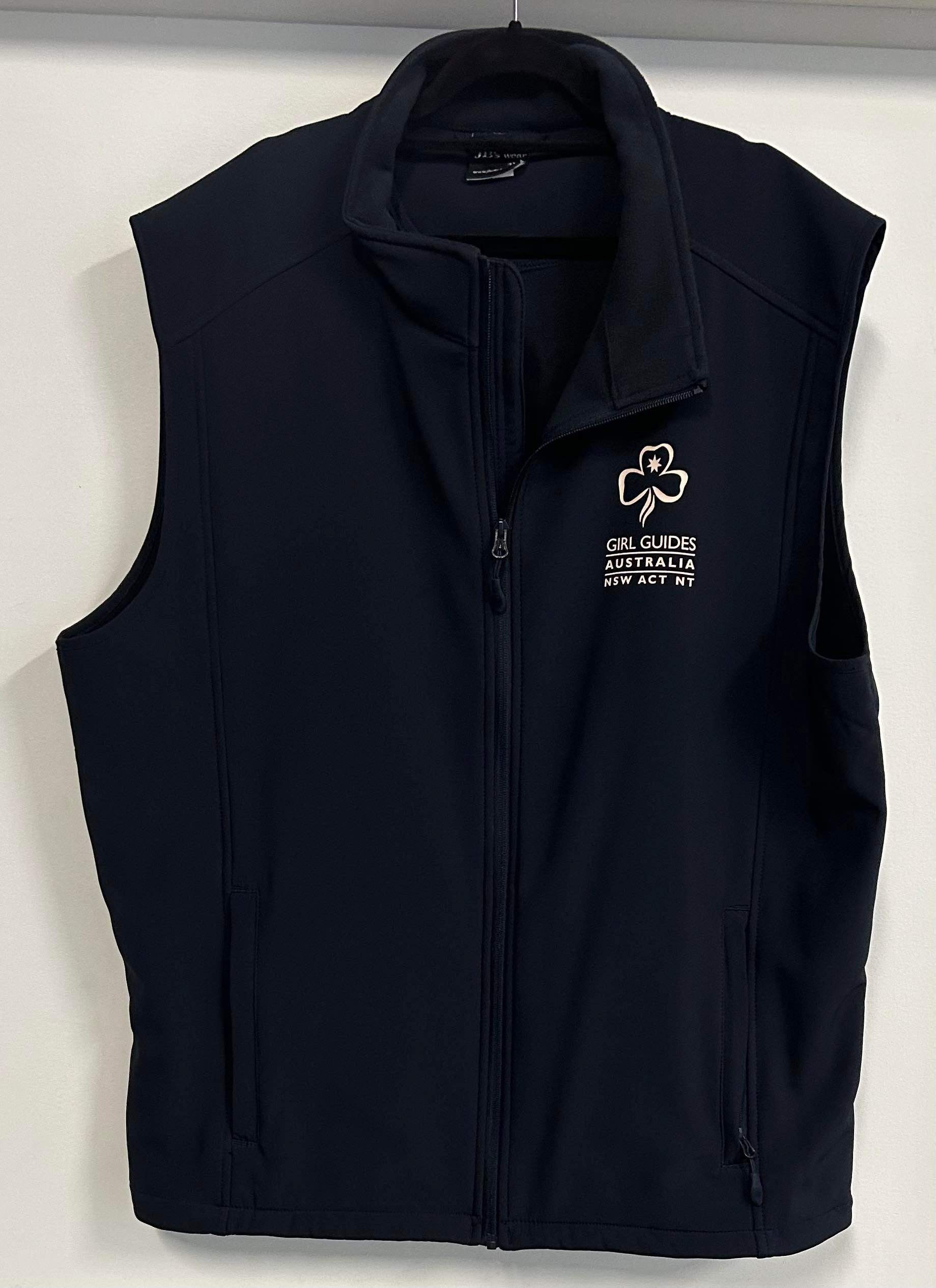 a navy blue soft shell zip up vest in size 3XL 